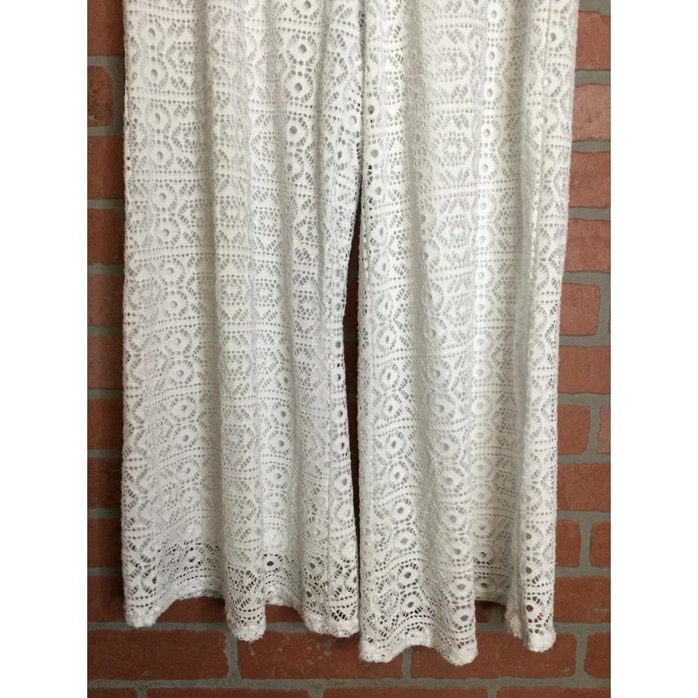 Me 2 Magic Women's Eyelet Lace Lined Wide Leg Summer Pants White Size L Coastal